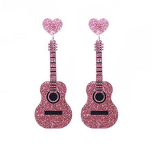 Load image into Gallery viewer, Acrylic classical electric guitar earrings style European and American retro Renaissance personalized hip-hop earrings