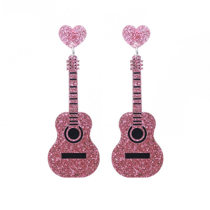 Acrylic classical electric guitar earrings style European and American retro Renaissance personalized hip-hop earrings