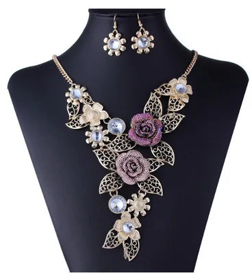 Austrian Crystal Rose Flower Leaf Jewelry Sets