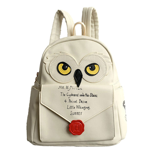 Beige Owl Leather Backpack